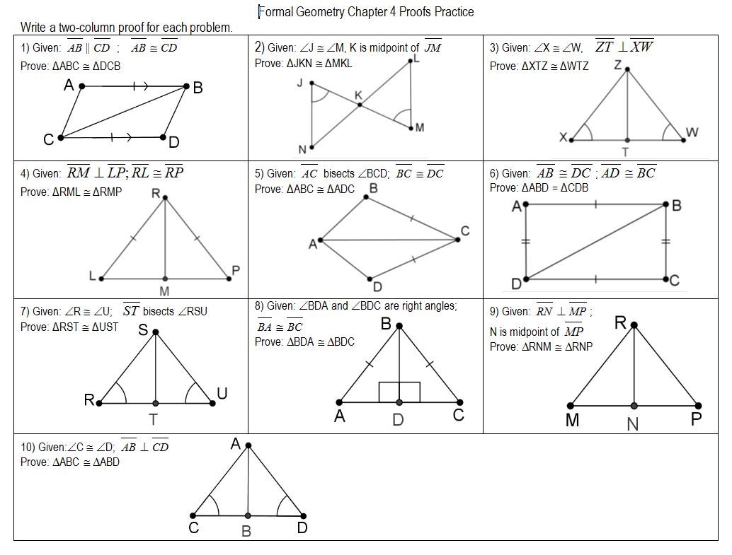 Geometry Worksheets Triangle Congruence Proofs